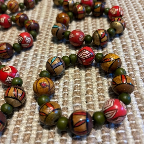 Pier 1 Wood Beaded Multicolored Southwest Aztec Boho Style Napkin Rings 6pc - Picture 3 of 4